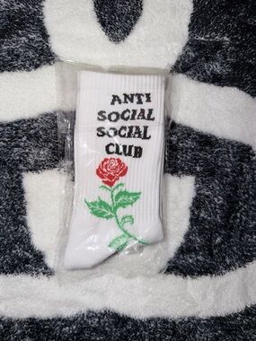 Anti Social Social Club White Crew Socks with Red Rose